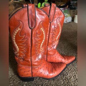REYME WESTERN BOOTS- Ostrich leather, genuine leather, Burnt Orange.Men’s 7.5